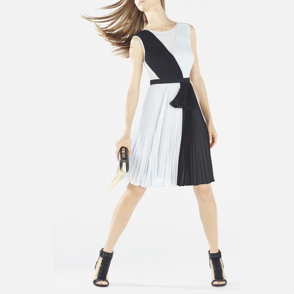 BCBG Max Azria Grey and Black Pleated Dress